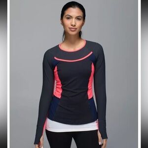 ✨🖤 LULULEMON Trail Bound Long Sleeve Top Luxtreme Electric Coral Coal Navy 🖤✨